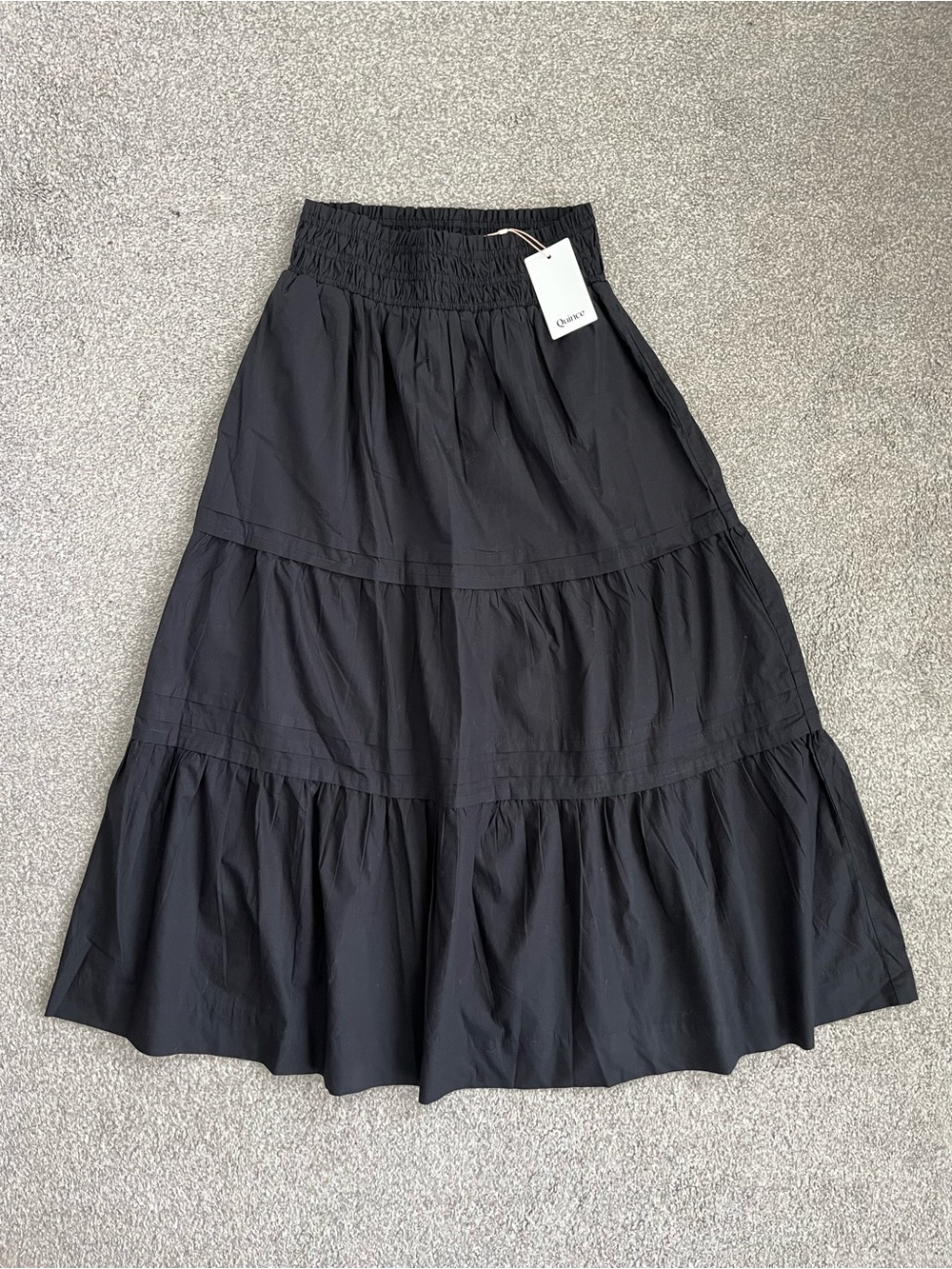 NWOT  Quince 100% Organic Cotton Black Tiered Maxi Skirt Size XL